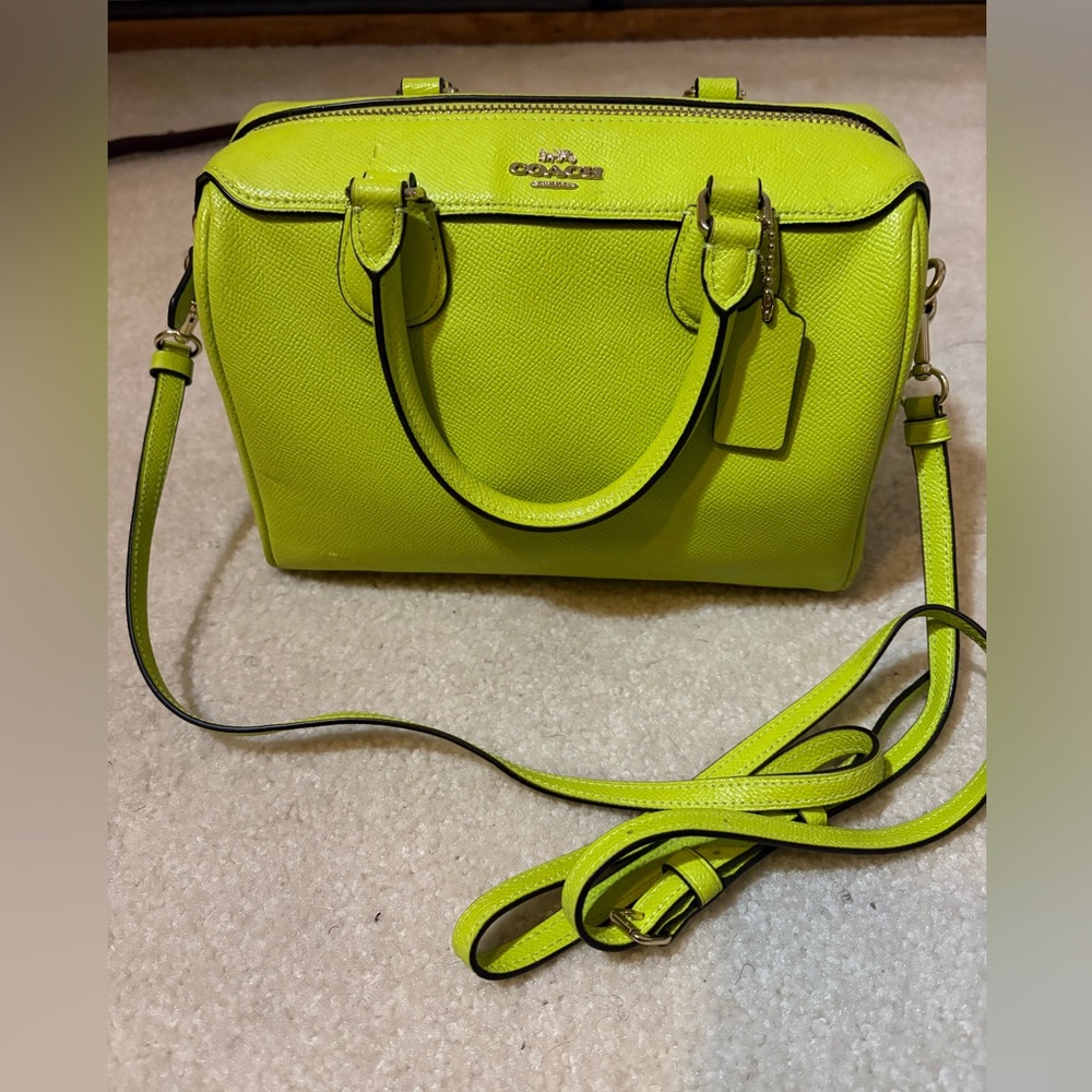 Coach Lime Green Leather Satchel - Picture 2 of 5